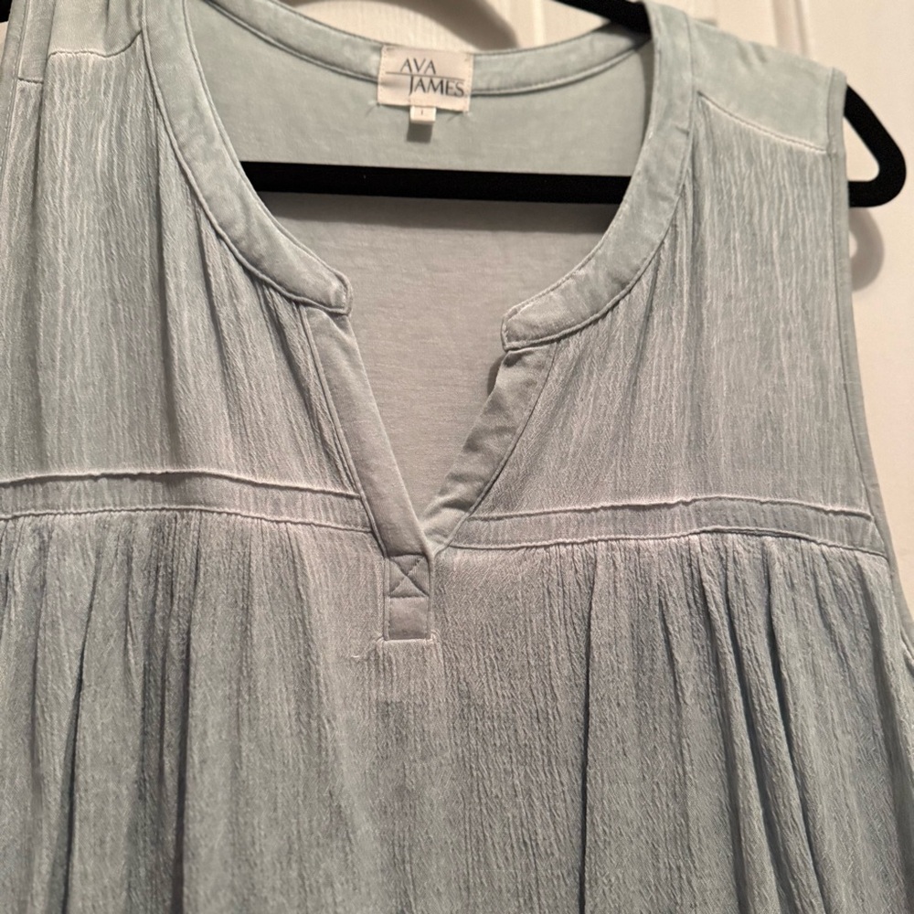 Ava James L Light Blue Empire V-Neck Cottagecore Feminine Top - Picture 3 of 7